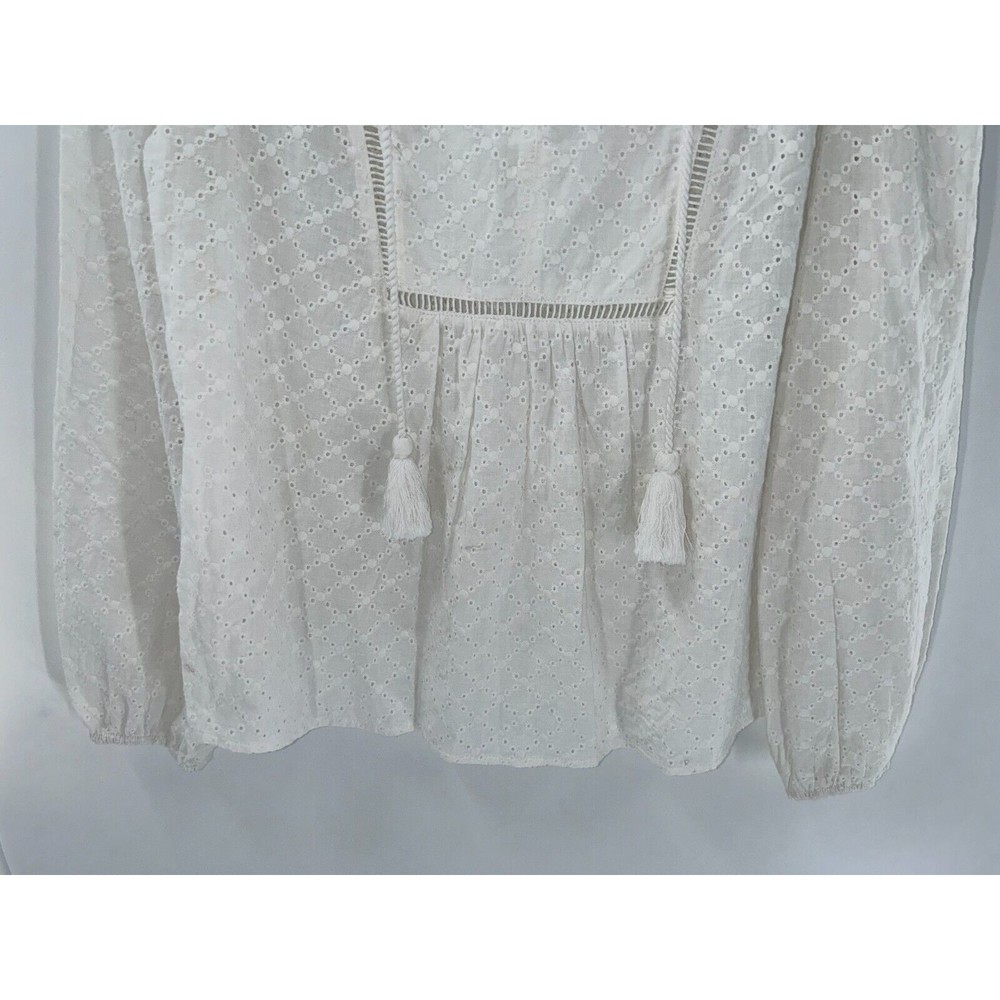 Women's Style and Co White Eyelet Peasant Long Sleeve Top Size S - Picture 3 of 7